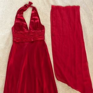 Adrianna Papell red charmeuse halter dress